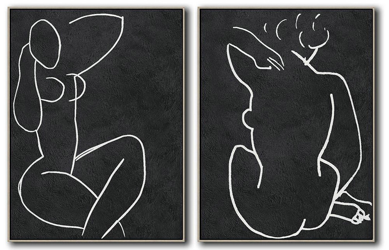 Large Abstract Art Handmade Painting,Set Of 2 Minimal Painting On Canvas - Huge Wall Decor